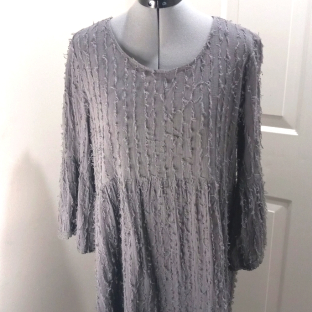 Indigo Soul Sz Med Grey Eyelash Fringe Midi Dress